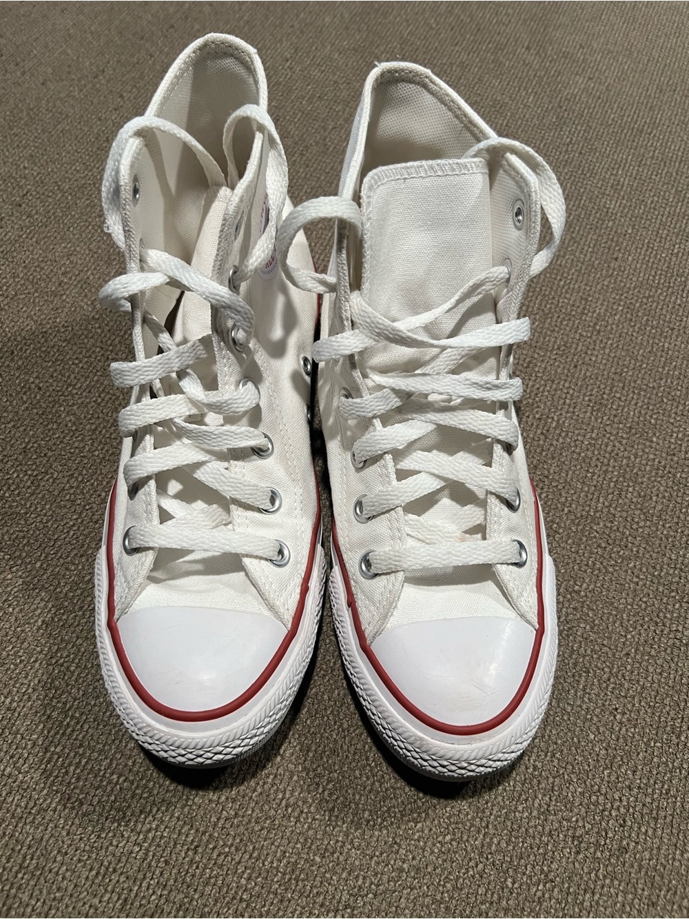 Converse Unisex White Canvas High-Top Sneakers with Red Stripe